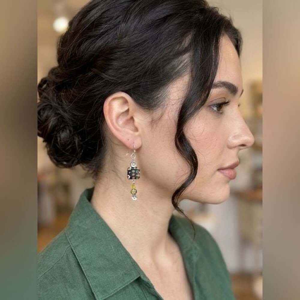 Artisan Millefiori and Yellow Crystal Beaded Earrings